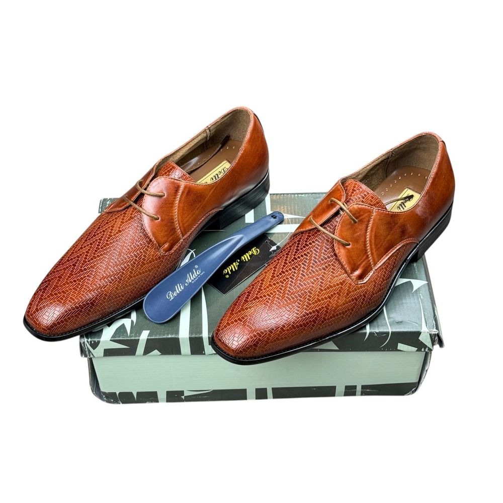 Delli Aldo Men's Size 9 M3-19157 Brown Basketweave Textured Lace Up Dress Shoes